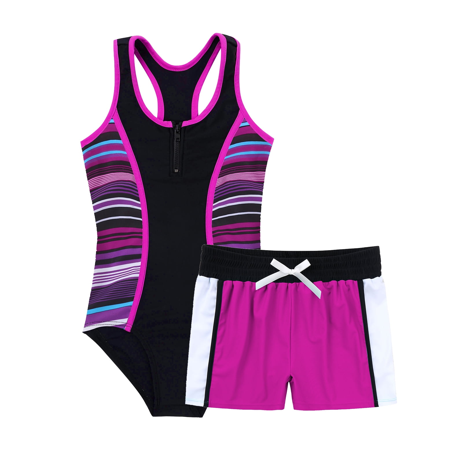 MSemis Kids Girls 2 Piece Tankini Set Rash Guard Onepiece Swimsuit