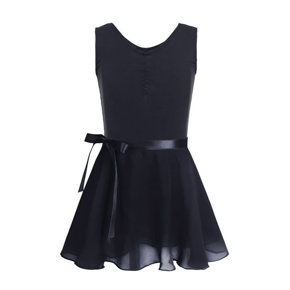 MSemis Kids Girls 2 Pieces Ballet Dance Set Gymnastics Leotard with Chiffon Wrap Skirt Black 3-4