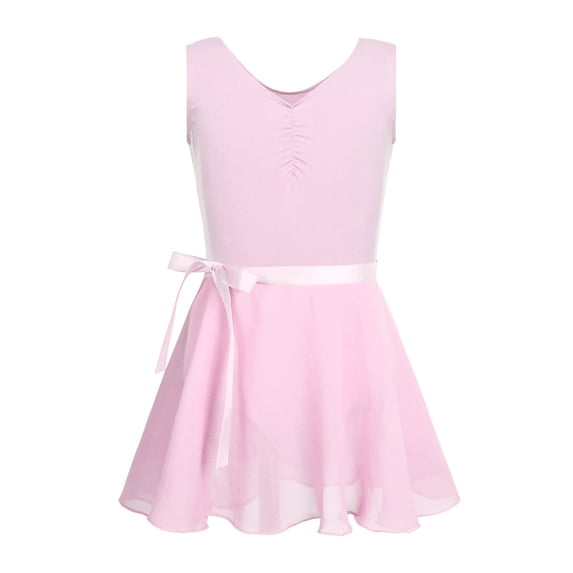 MSemis Kids Girls 2 Pieces Ballet Dance Set Gymnastics Leotard with Chiffon Wrap Skirt Pink 10-12