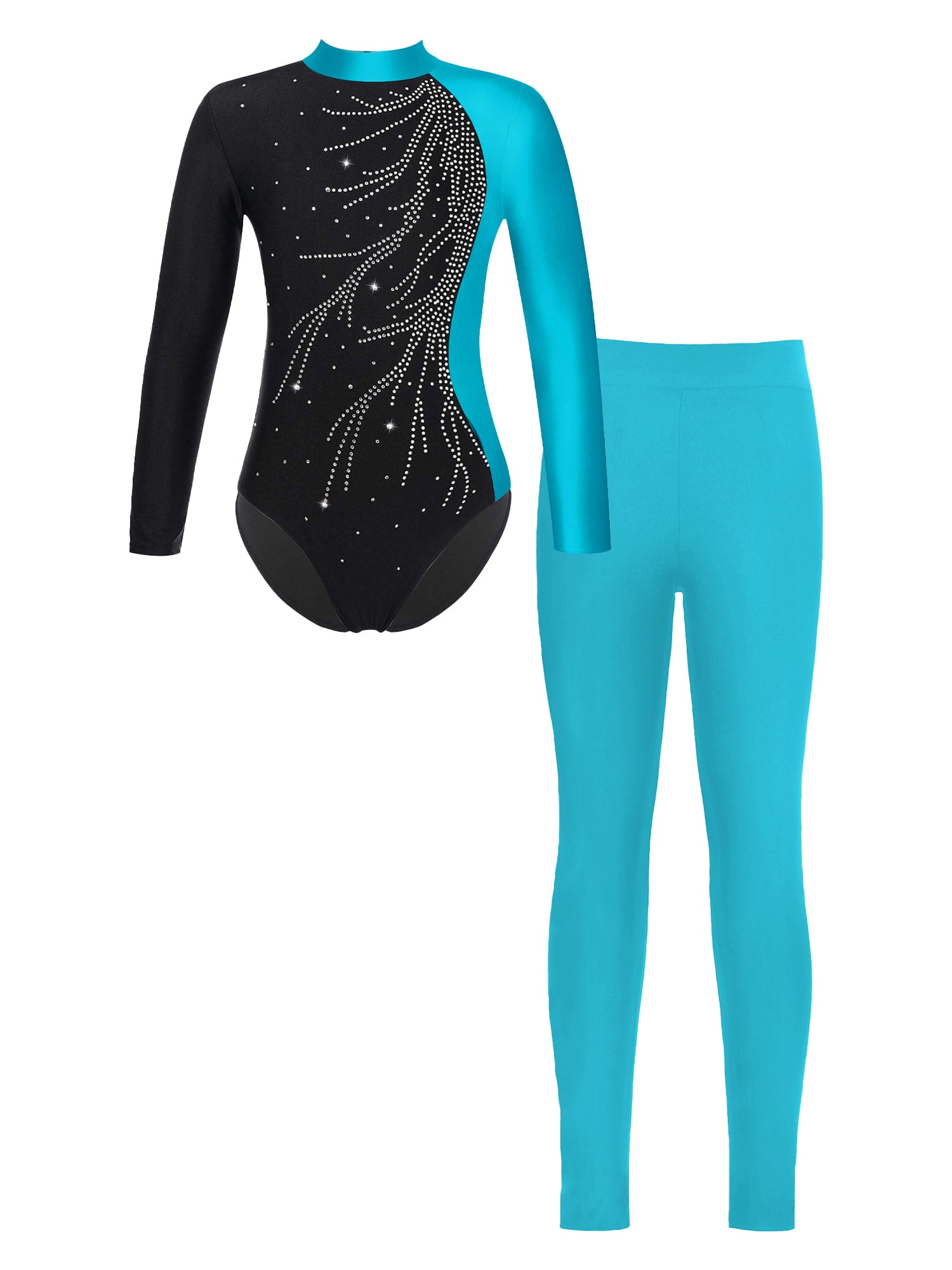 MSemis Kids Girls 2 Pieces Dance Gymnastics Leotard Unitard with Full Length Leggings Lake Green 8