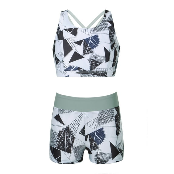MSemis Kids Girls 2 Pieces Swimsuit Crisscross Back Bra Top with Boyshorts Tankini Bathing Suits Black&White 6