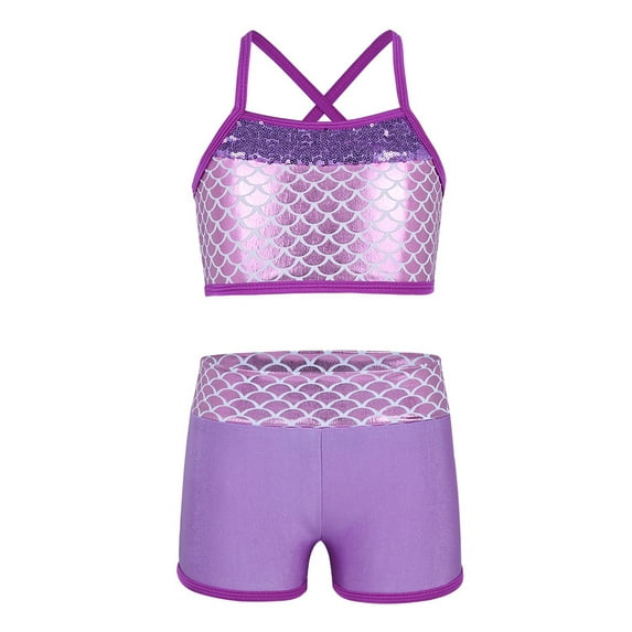 MSemis Kids Girls 2 Pieces Tumbling Outfit Set Athletic Gymnastic Unitard Ballet Leotard Lavender 4