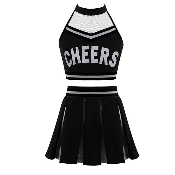 MSemis Kids Girls 2PCS Cheer Leader School Uniform with Pleated Mini Skirt Set