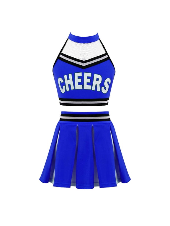 Kids Girls 2PCS Cheer Leader School Uniform with Pleated Mini Skirt Set