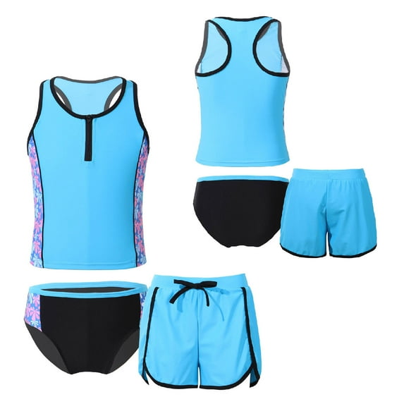 MSemis Kids Girls 3Pcs UPF 50+ Sun Protection Tankini Swimwear