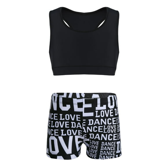 MSemis Kids Girls Active Set Racer Back Tank Top Booty Shorts Gymnastics Dancing Outfits Black 8-10