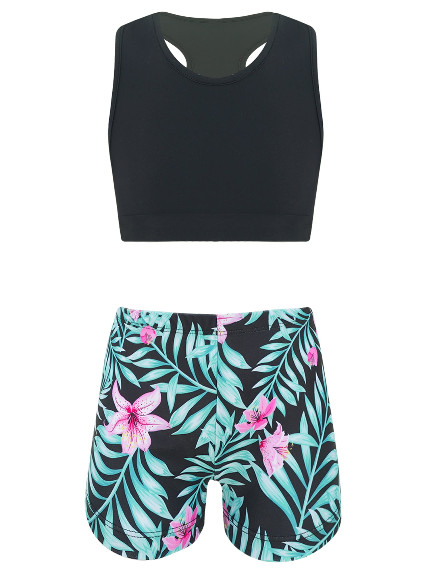 MSemis Kids Girls Active Set Racer Back Tank Top Booty Shorts