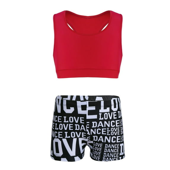 MSemis Kids Girls Active Set Racer Back Tank Top Booty Shorts Gymnastics Dancing Outfits Red 7-8