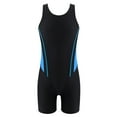 thumbnail image 1 of MSemis Kids Girls Athletic One Piece Boyleg Swimsuit Rashguard Surfing Bathing Suit Blue&Black 6, 1 of 4