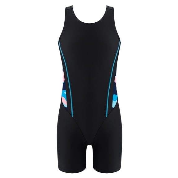MSemis Kids Girls Athletic One Piece Boyleg Swimsuit Rashguard Surfing Bathing Suit Blue Camouflage&Black 8