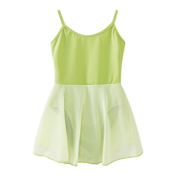 MSemis Kids Girls Ballet Dance Dress Gymnastics Leotard Tulle Tutu Skirt Dancewear Light Green 7-8