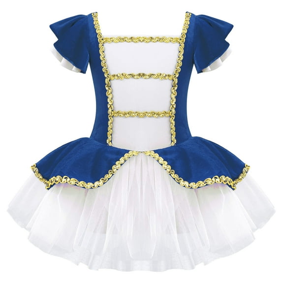 MSemis Kids Girls Ballet Dance Leotard Dress Cosplay Costume Mesh Tutu Skirt Royal Blue-A 8