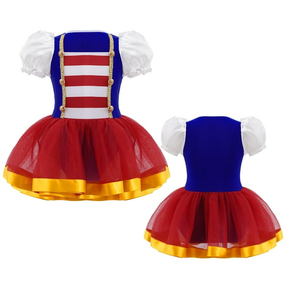 MSemis Kids Girls Ballet Dance Leotard Dress Ringmaster Cosplay Costume Mesh Tutu Skirt Red 14
