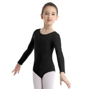 MSemis Kids Girls Ballet Dance Leotard Long Sleeve Solid Color Wear Gymnastic Leotard Black 6
