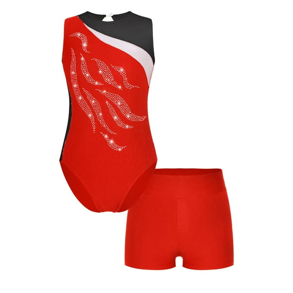 MSemis Kids Girls Ballet Dance Sets Sports Gymnastics Leotards Outfits with Shorts Red 14