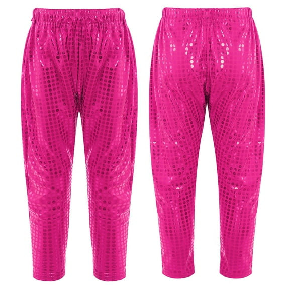 MSemis Kids Girls Boys Shiny Metallic Dance Harem Pants