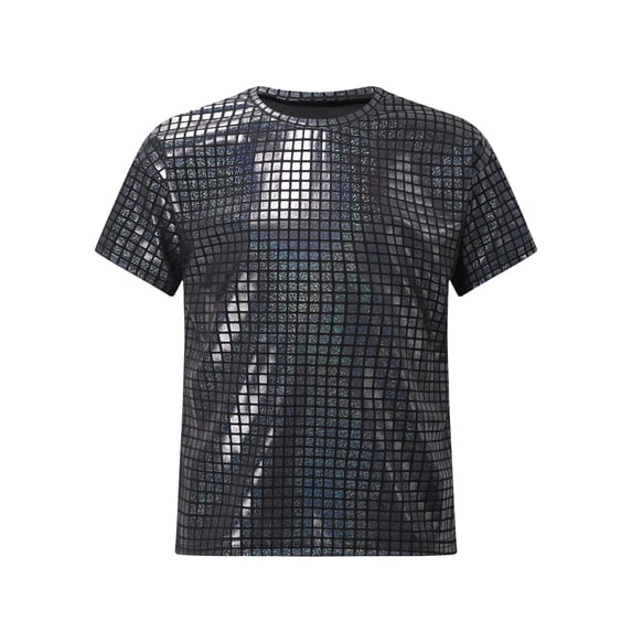 MSemis Kids Girls Boys Shiny Metallic Jazz Hip Hop Modern Ballet Dance Tops Short Sleeve T-Shirt Black 130
