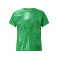 thumbnail image 1 of MSemis Kids Girls Boys Shiny Metallic Jazz Hip Hop Modern Ballet Dance Tops Short Sleeve T-Shirt Green 100, 1 of 7
