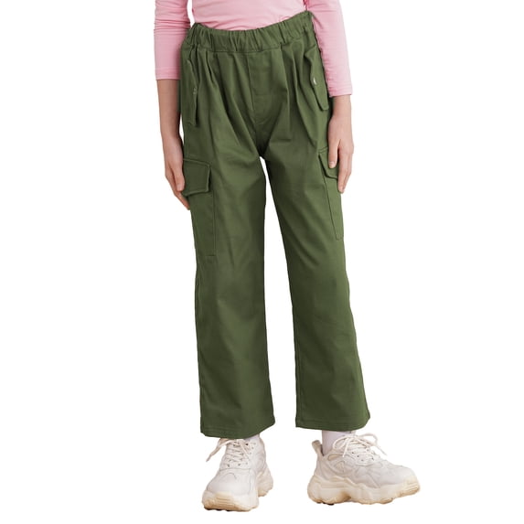 MSemis Kids Girls Cargo Jogger Pants Sports Pockets Trousers Sweatpants Green-A 16