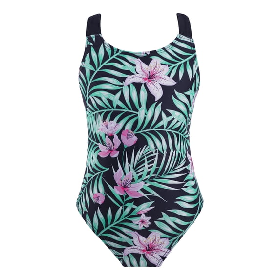 MSemis Kids Girls Cartoon Print One Piece Swimsuit Sleeveless Beachwear Summer Lily Pink 4