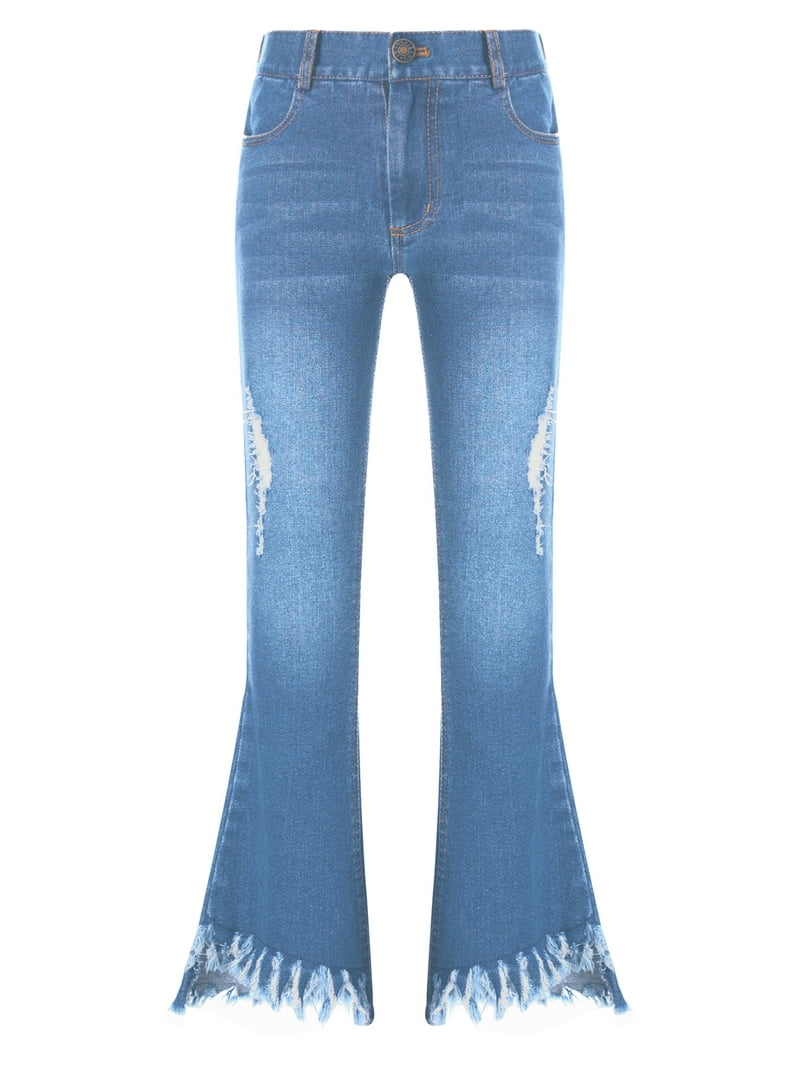 MSemis Kids Girls Casual Denim Jeans Bell Bottoms Ruffle