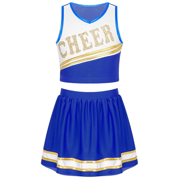 MSemis Kids Girls Cheer Leader Costume Outfits Cheerleading Halloween Cosplay Fancy Dress Blue 6