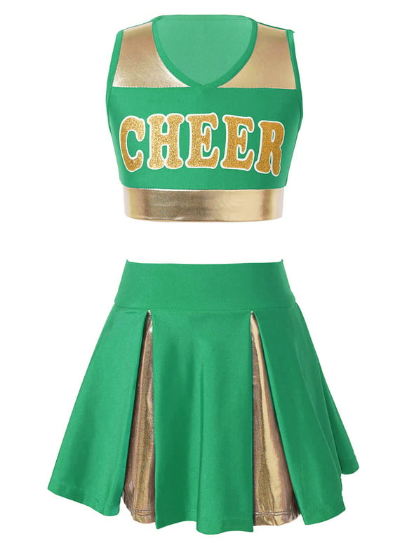 MSemis Kids Girls Cheer Leader Costumes Sleeveless Cheerleading Uniform Dress Outfit Green 6
