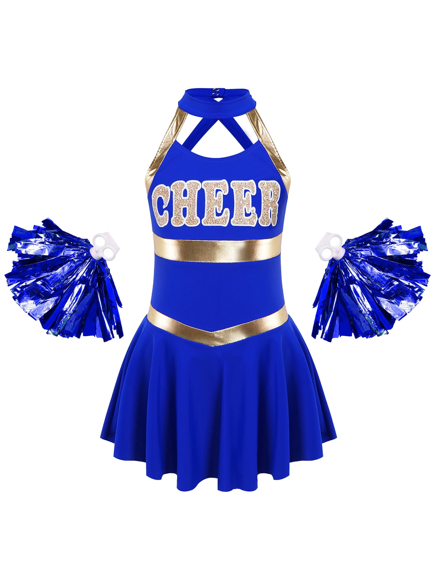 MSemis Kids Girls Cheer Leader Outfits School Uniform Costume with Pom ...