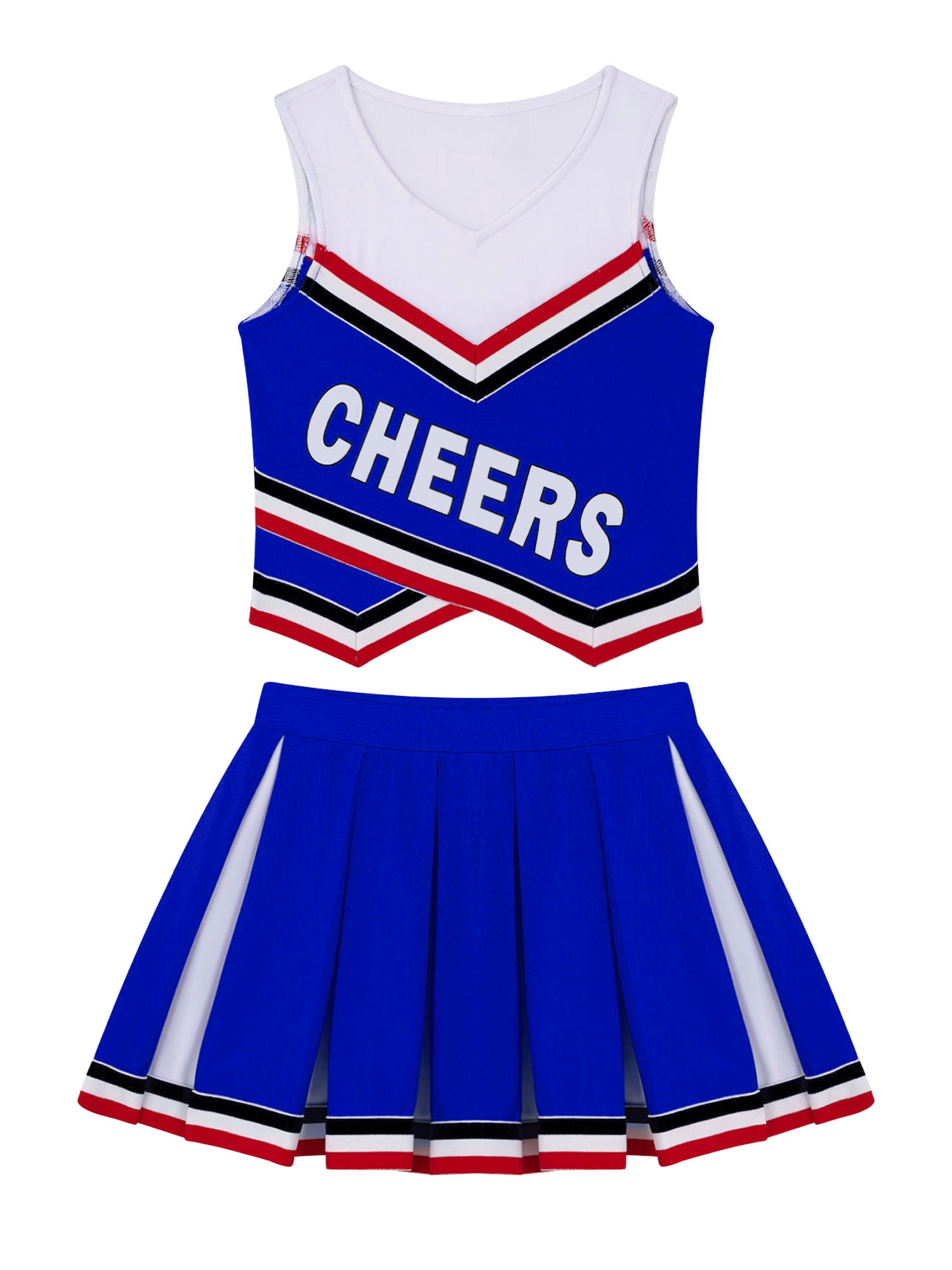MSemis Kids Girls Cheer Leading Outfits Sports Workout Vest Tops with Pleated Skirt Royal Blue