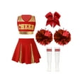 thumbnail image 1 of MSemis Kids Girls Cheerleader Outfits Cropped Tops Mini Skirt with Pom Poms Socks A Red 16, 1 of 5