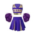 thumbnail image 1 of MSemis Kids Girls Cheerleader Outfits Cropped Tops Pleated Mini Skirt with Pom Poms,Size 6-14 Purple 14, 1 of 5