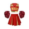thumbnail image 1 of MSemis Kids Girls Cheerleader Outfits Cropped Tops Pleated Mini Skirt with Pom Poms,Size 6-14 Red 6, 1 of 6