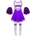 thumbnail image 1 of MSemis Kids Girls Cheerleader Outfits School Uniform Dress and Socks with Pom Poms Purple 11-12, 1 of 6