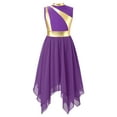 thumbnail image 1 of MSemis Kids Girls Chiffon Worship Praise Dance Dress Tunic Liturgical Lyrical Dance Costume Purple 8, 1 of 5