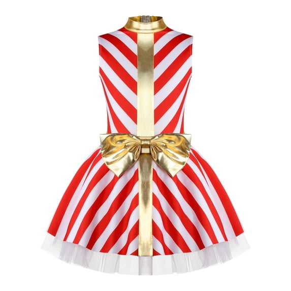 MSemis Kids Girls Christmas Candy Cane Ballet Tutu Leotard Santa Claus Dance Dress Red 12