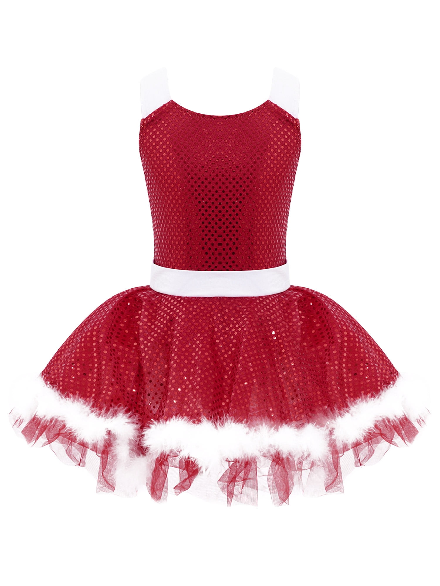 MSemis Kids Girls Christmas Dance Dress Santa Sequins Tutu Dress Ice