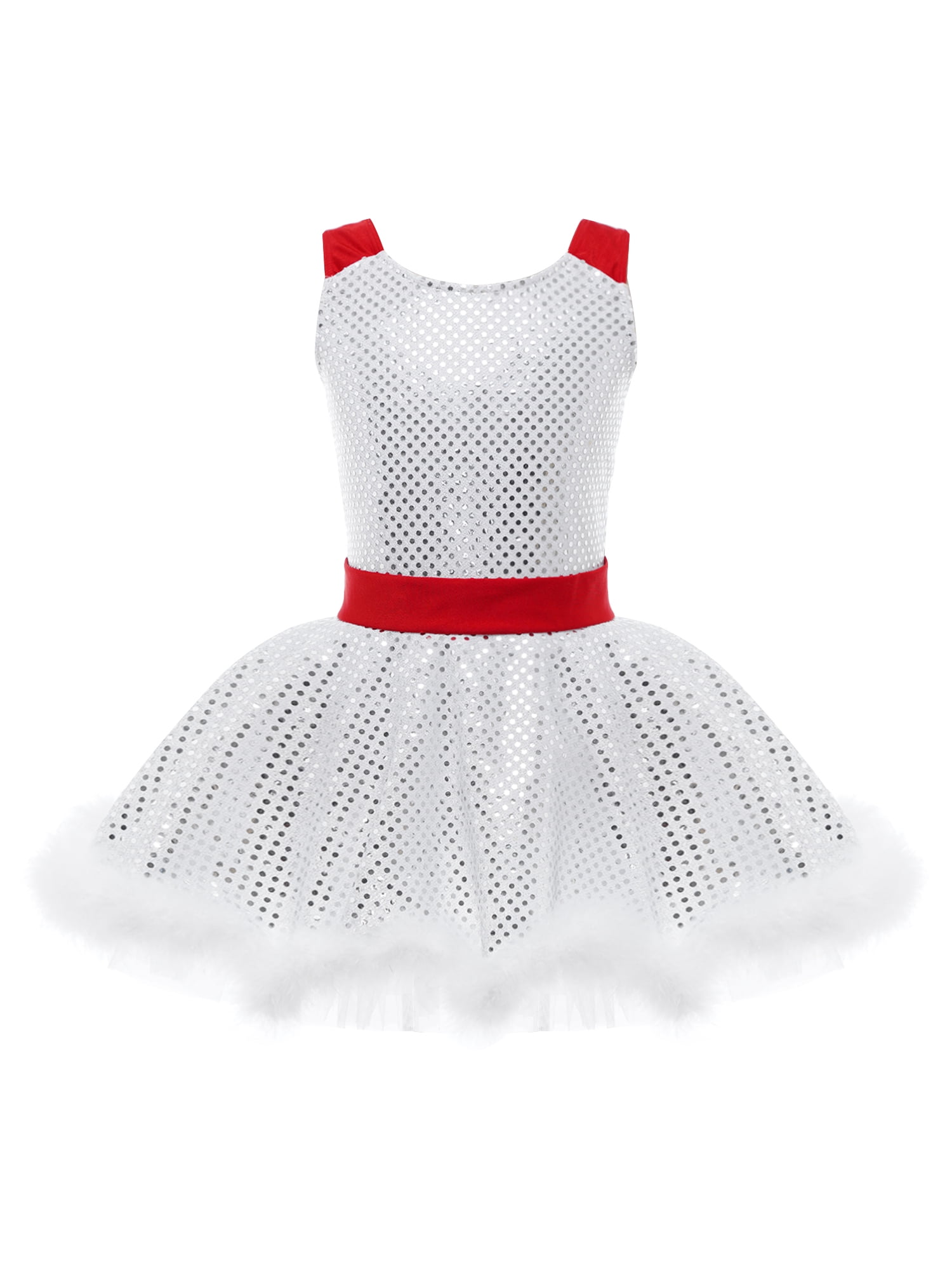 MSemis Kids Girls Christmas Dance Dress Santa Sequins Tutu Dress Ice Figure Skating  Dress White 6 - Walmart.com