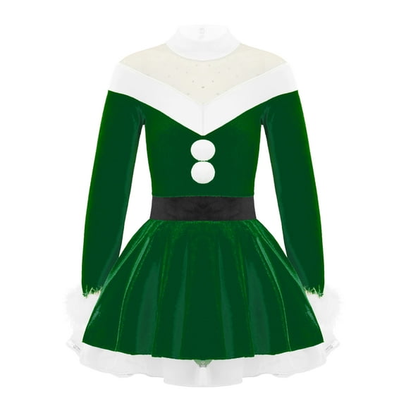 MSemis Kids Girls Christmas Santa Costume Shiny Sequins Leotard Dance Dress Green 6
