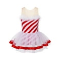 thumbnail image 1 of MSemis Kids Girls Christmas Tutu Dress Princess Red Stripe Leotard Dance Dress Red 6, 1 of 6