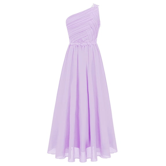 MSemis Kids Girls Elegant One Shoulder Wedding Bridesmaid Flower Girls Dress Lavender 6