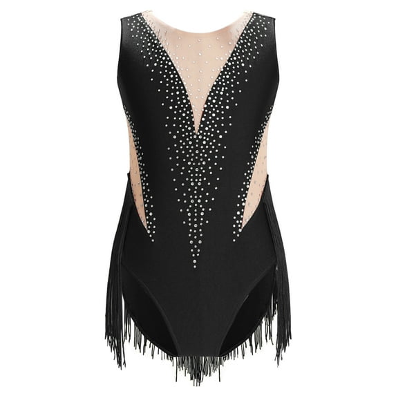 MSemis Kids Girls Figure Ice Skating Dance Costume Gymnastic Leotard Black 10
