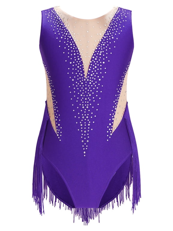 Kids Girls Figure Ice Skating Dance Costume Gymnastic Leotard Purple 6