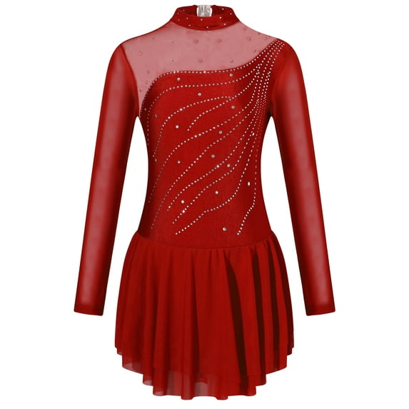 MSemis Kids Girls Figure Ice Skating Dress Burgundy 6