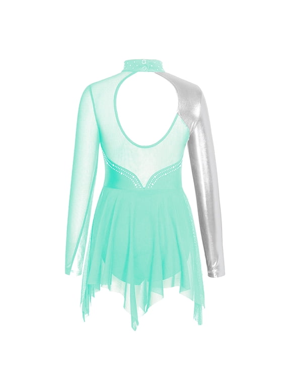 Kids Girls Figure Ice Skating Dress Leotard Tulle Dance Dress Dancewear