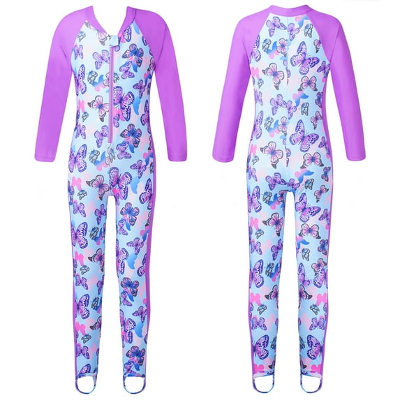 MSemis Kids Girls Floral Printed Swimsuit UPF 50+ Rash Guard Swimwear