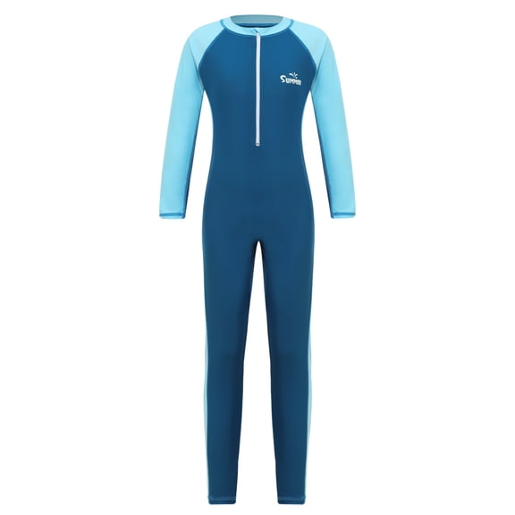 MSemis Kids Girls Full Jumpsuit Swimwear Rashguard Swim Bating Suit Sky Blue 11-12