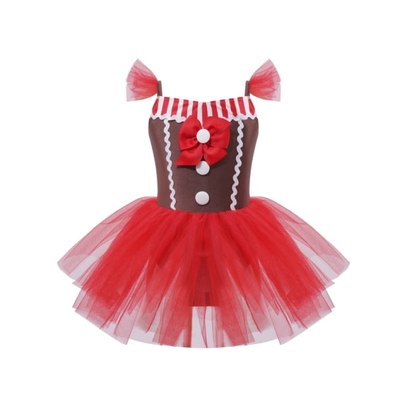 MSemis Kids Girls Gingerbread Costume Cookie Christmas Xmas Ballet Tutu Dress Red 18-24 Months