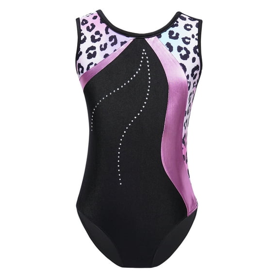 MSemis Kids Girls Gymnastics Leotard Figure Skating Yoga Workout Training Swimwear Pink Leopard 4