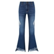 MSemis Kids Girls Jegging Jeans Bell Bottom Denim Pants Retro Wide Leg Flare Pants 4-14Y Dark Blue-A 10