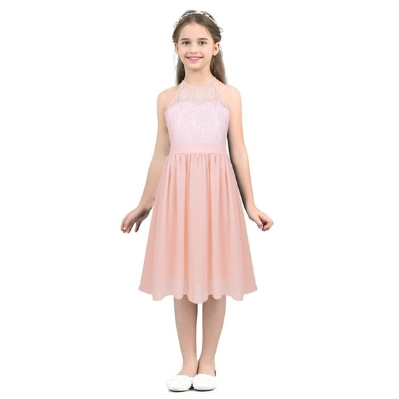 MSemis Kids Girls Lace Chiffon Halter Neck Princess Pageant Flower Girl Dress